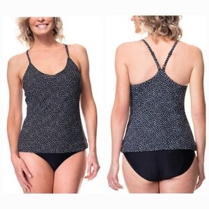 Roots Women's Black White Polka Dot Tankini Swim Top 8